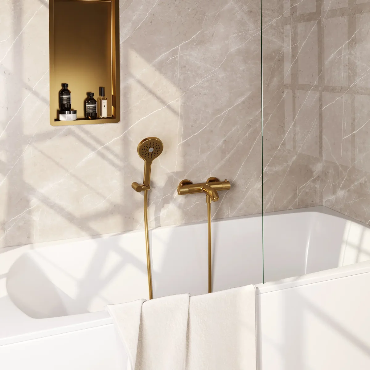 Brauer Gold Carving thermostatische badkraan goud geborsteld PVD set 4 - Afbeelding 2