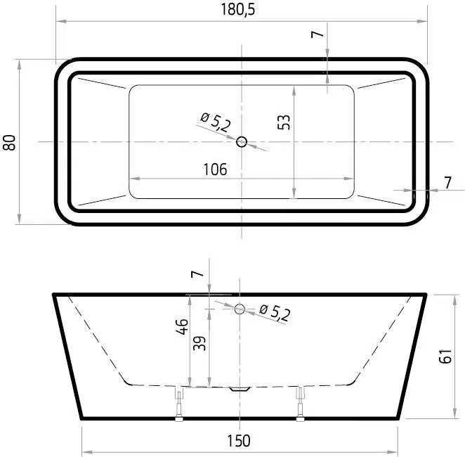 Xenz Marina vrijstaand bad 180×80 cm wit - Afbeelding 7