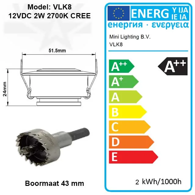 Hal / Gang Ledspot Kantelbaar Warmwit 12VDC 2W - Afbeelding 3