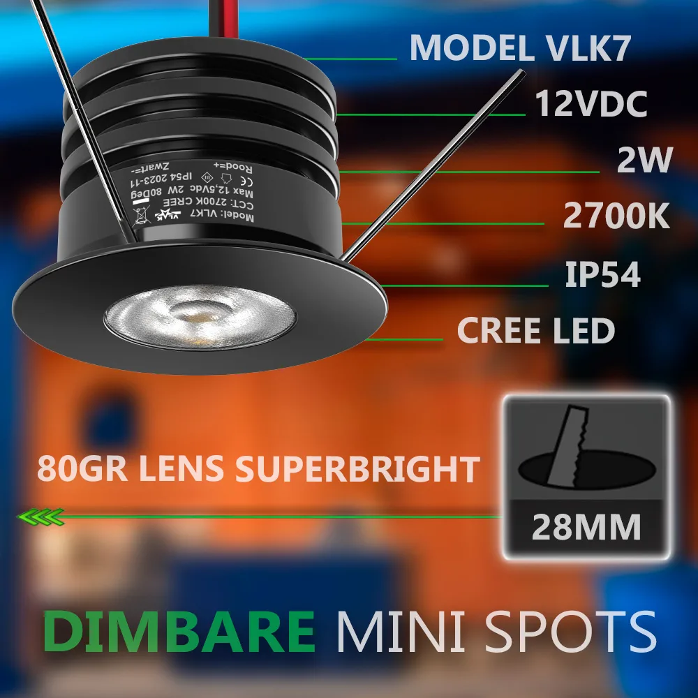 Inbouwspot Led Zwart Dimbaar 2700K Extra Warmwit CREE Hoge CRI 12Vdc - Afbeelding 2