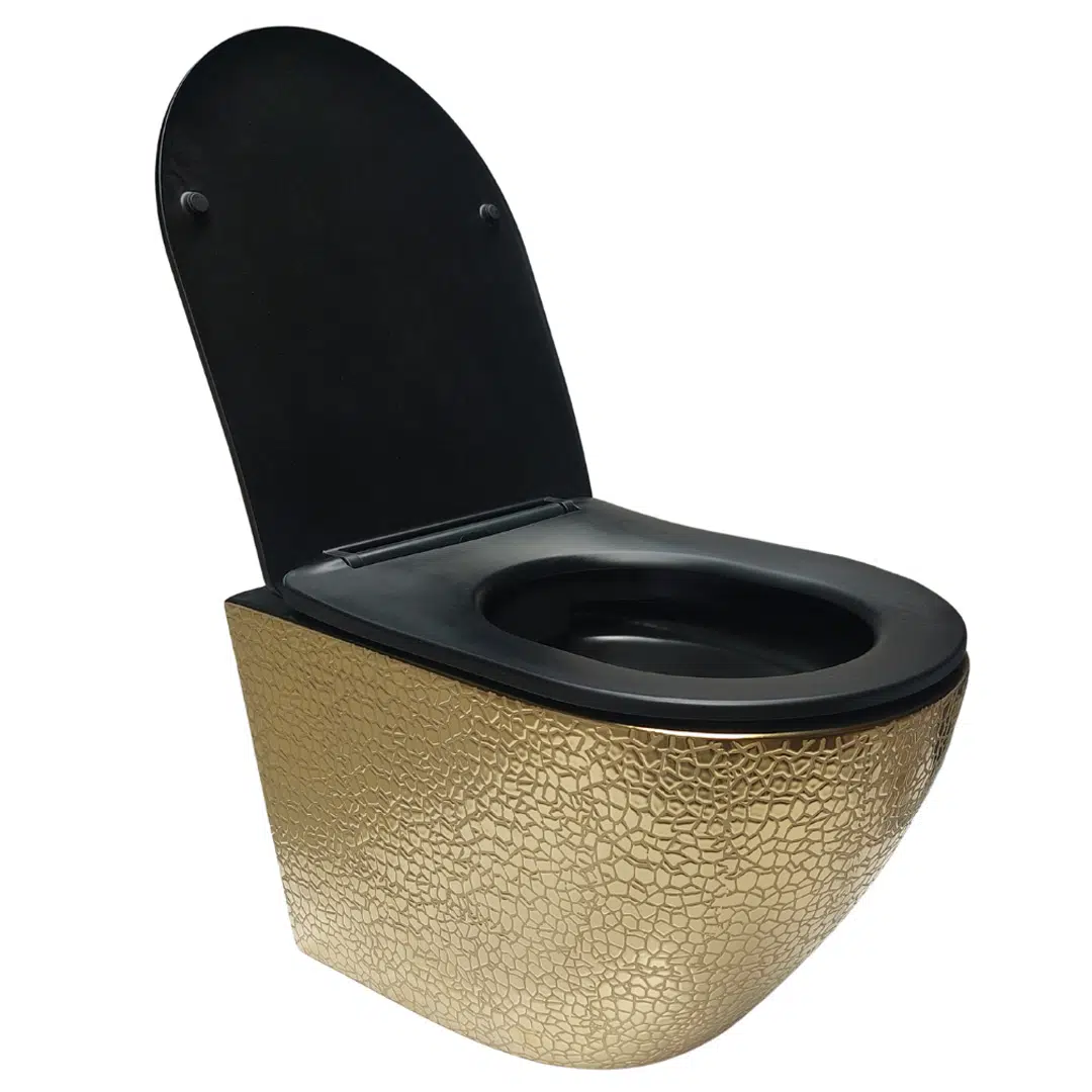 Delivo Croco hangtoilet rimfree met softclose zitting goud zwart - Afbeelding 3