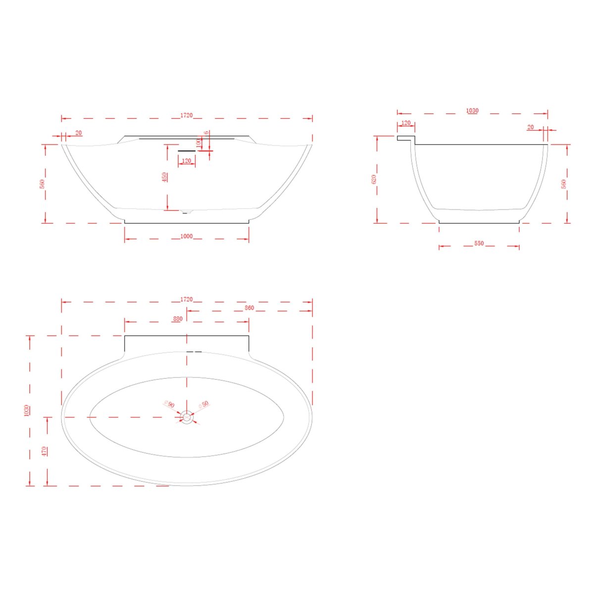 Sanico Pasero half vrijstaand bad 170×100 cm wit - Afbeelding 5