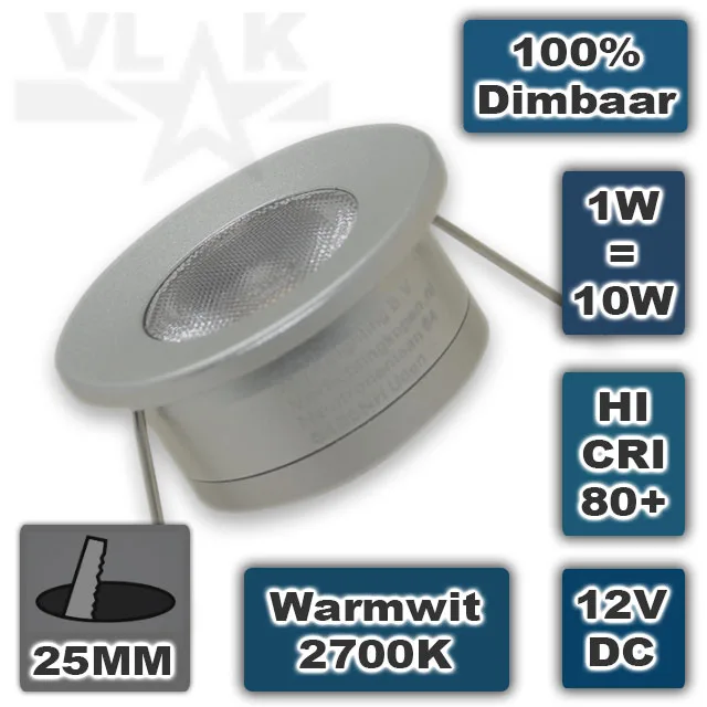 Kleine LED spot inbouw 12V 1W 2700K Dimbaar - Afbeelding 6