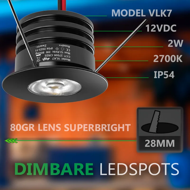 Inbouwspot Led Zwart Dimbaar 2700K Extra Warmwit CREE Hoge CRI 12Vdc - Afbeelding 3