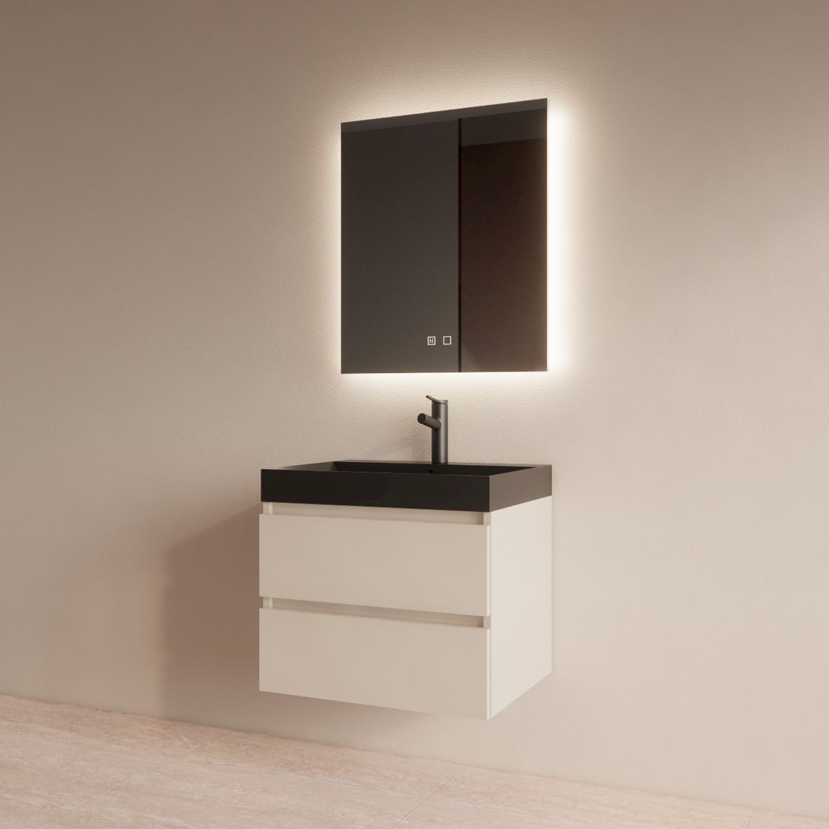 Gliss Design Milan wastafelmeubel 80 cm greeploos Kasjmier wastafel mat zwart - Afbeelding 3