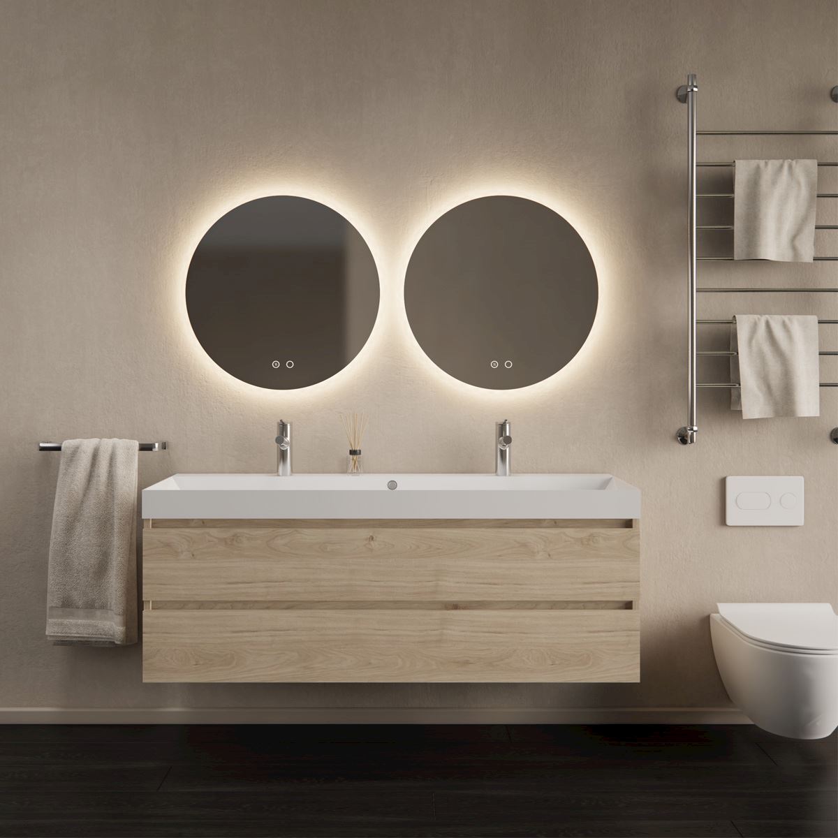 Gliss Design Milan wastafelmeubel 120 cm greeploos Kastanje wastafel glans wit